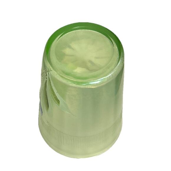 Antique Fenton Carnival Green Vaseline Glass Painted Daisy Flower Tumbler Cup 4” - Picture 7 of 9